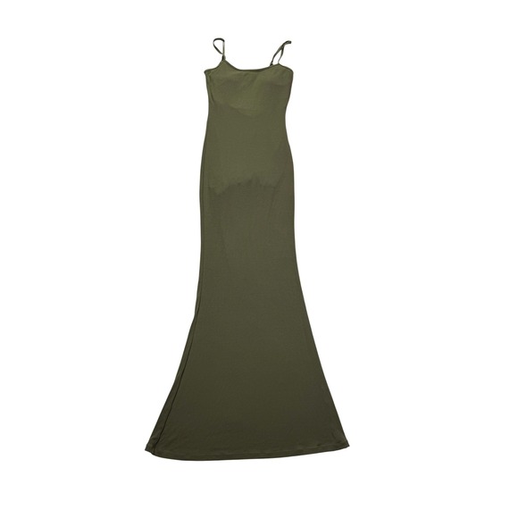 Popilush Olive Green Ribbed Shapewear Maxi Dress Adjustable Strap Athleisure L - Picture 2 of 8